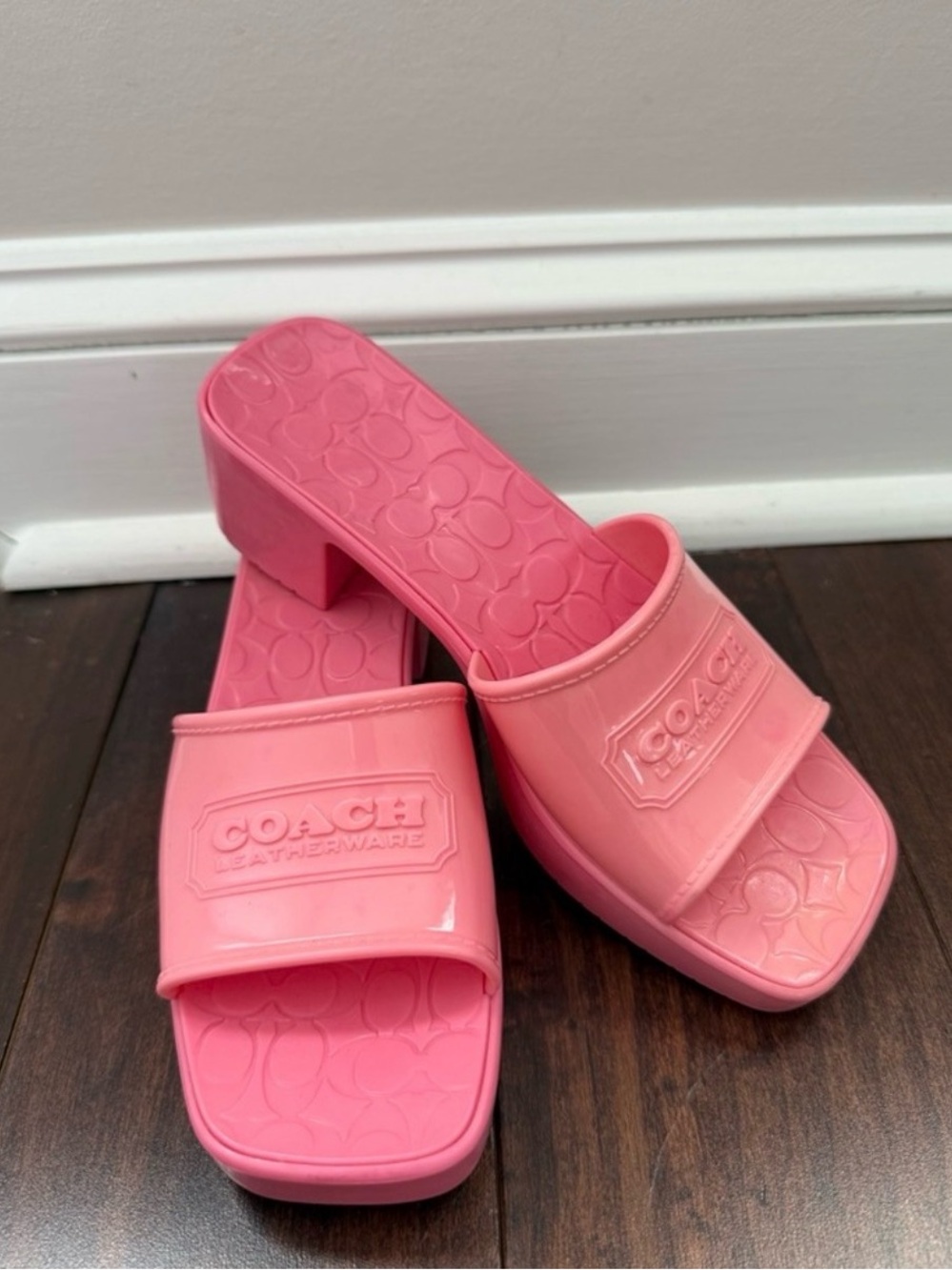 Coach Pink Chunky Heel Slide Mules